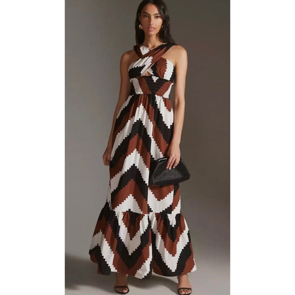 Anthropologie PLENTY by Trey Reese Halter Chevron Maxi Dress,SP